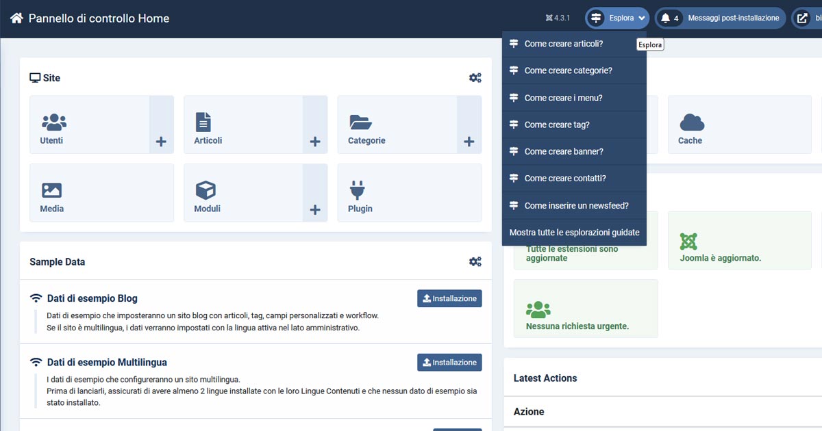 Tour guidati di Joomla 4, cosa sono e come funzionano