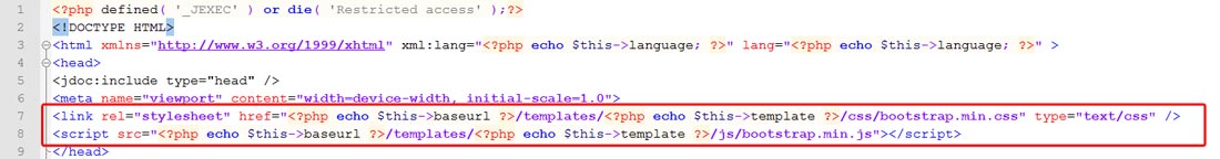 collegamento a file di Boostrap in template per Joomla