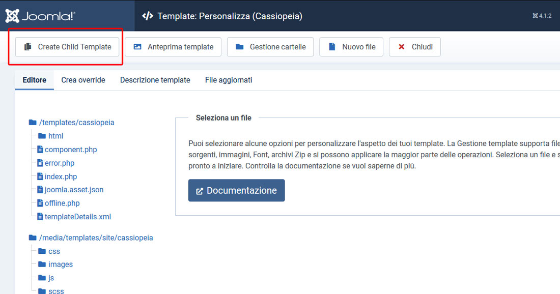 tasto crea Child Template Joomla! 4