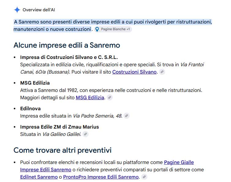 msg edilizia sanremo, ai overview