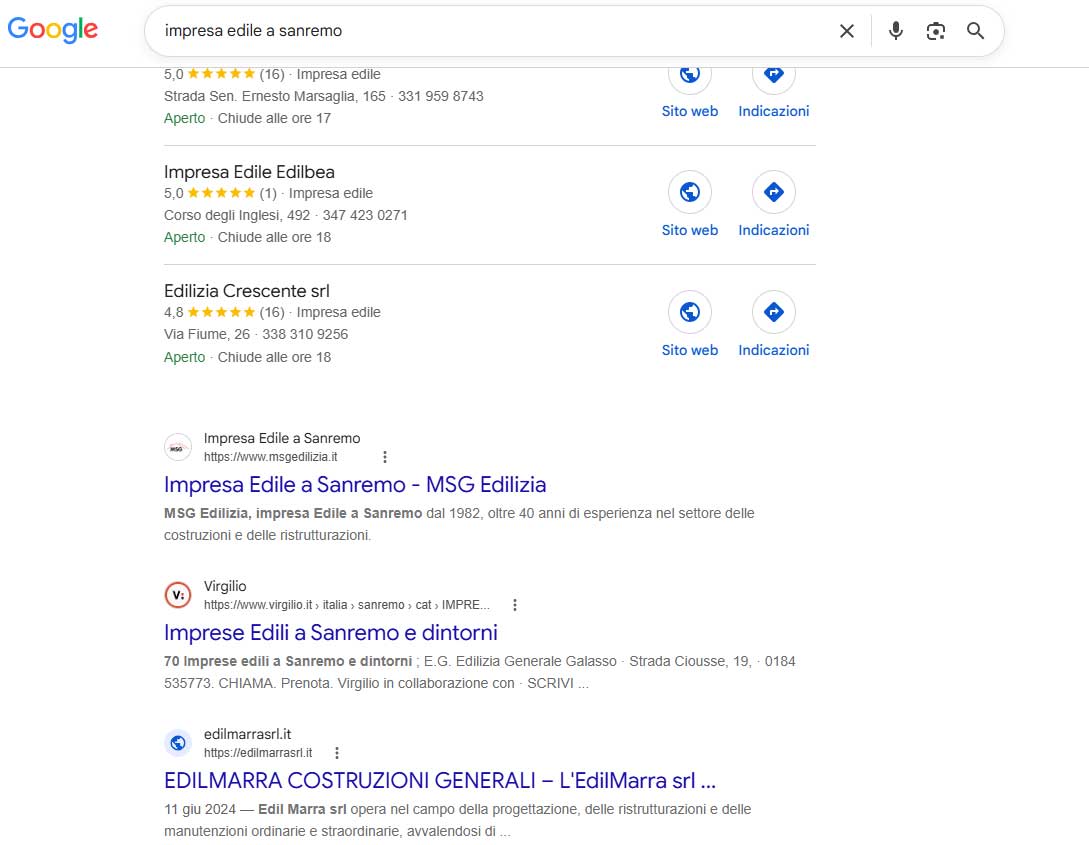 Posizionamento su Google del sito MSG Edilizia